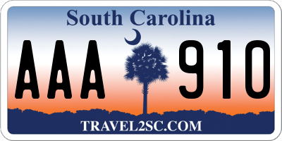 SC license plate AAA910