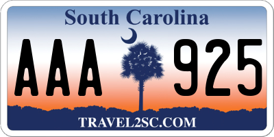 SC license plate AAA925