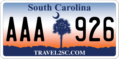 SC license plate AAA926