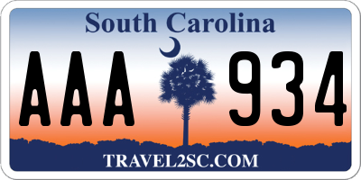 SC license plate AAA934