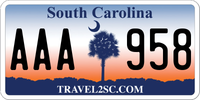 SC license plate AAA958