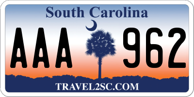 SC license plate AAA962