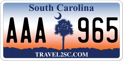 SC license plate AAA965