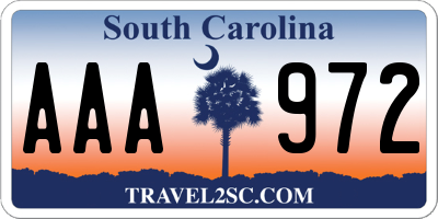 SC license plate AAA972