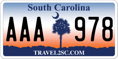 SC license plate AAA978