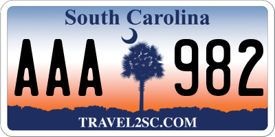 SC license plate AAA982