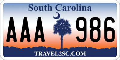 SC license plate AAA986