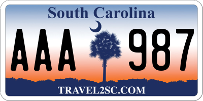 SC license plate AAA987