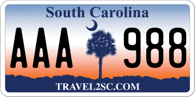 SC license plate AAA988