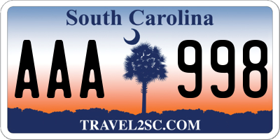 SC license plate AAA998