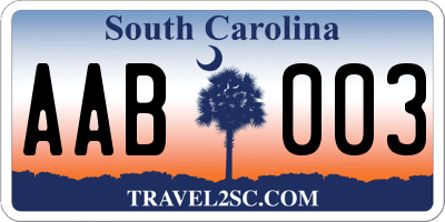 SC license plate AAB003