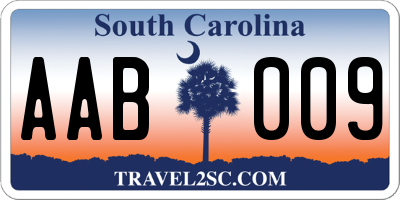 SC license plate AAB009