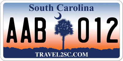 SC license plate AAB012