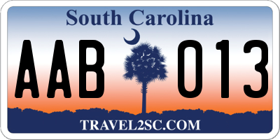 SC license plate AAB013