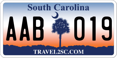 SC license plate AAB019