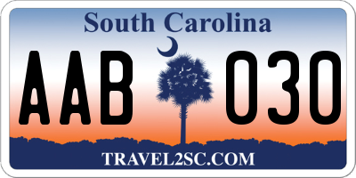 SC license plate AAB030