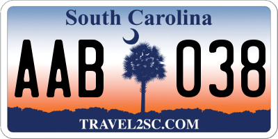 SC license plate AAB038