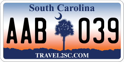 SC license plate AAB039