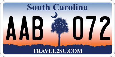 SC license plate AAB072