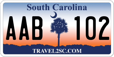 SC license plate AAB102