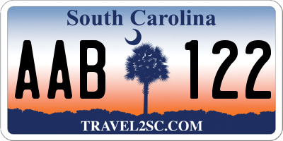 SC license plate AAB122