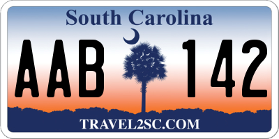 SC license plate AAB142