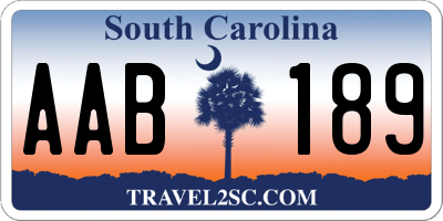 SC license plate AAB189