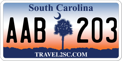 SC license plate AAB203