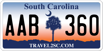 SC license plate AAB360