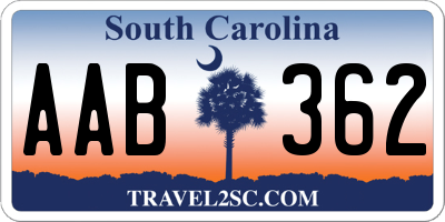 SC license plate AAB362