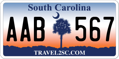 SC license plate AAB567