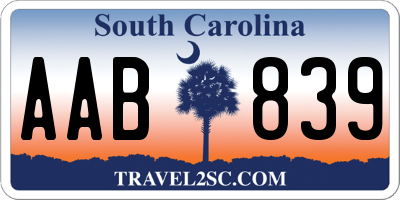 SC license plate AAB839