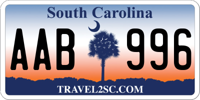 SC license plate AAB996