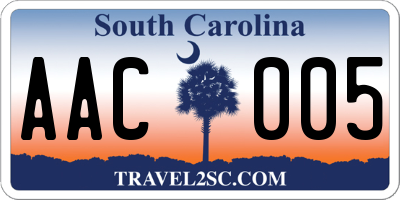 SC license plate AAC005