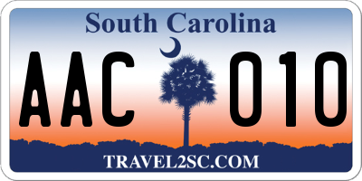 SC license plate AAC010