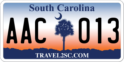 SC license plate AAC013