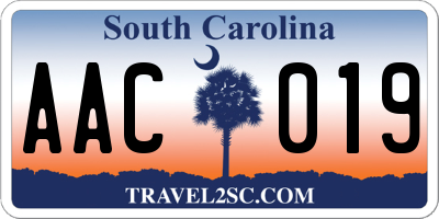 SC license plate AAC019