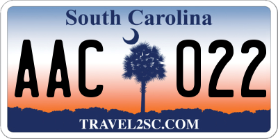 SC license plate AAC022