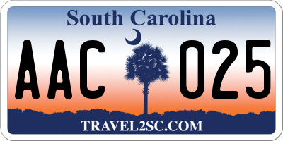 SC license plate AAC025