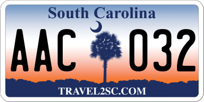 SC license plate AAC032