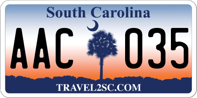 SC license plate AAC035