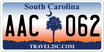 SC license plate AAC062