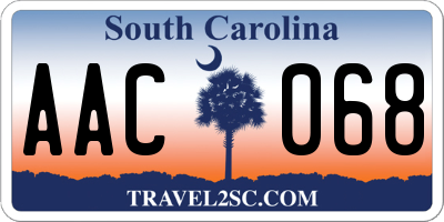SC license plate AAC068