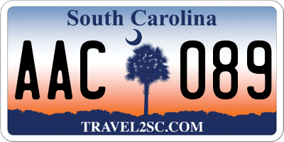 SC license plate AAC089