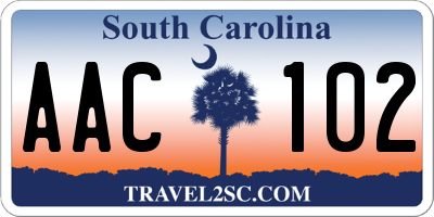 SC license plate AAC102