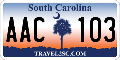 SC license plate AAC103