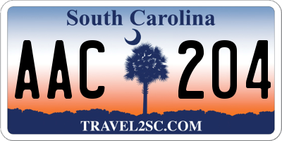 SC license plate AAC204