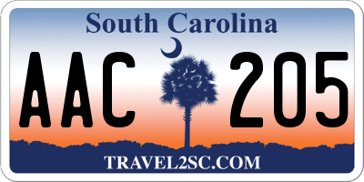 SC license plate AAC205