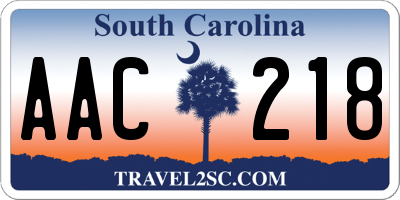 SC license plate AAC218