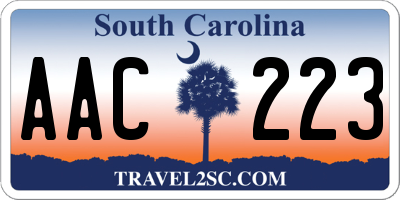 SC license plate AAC223